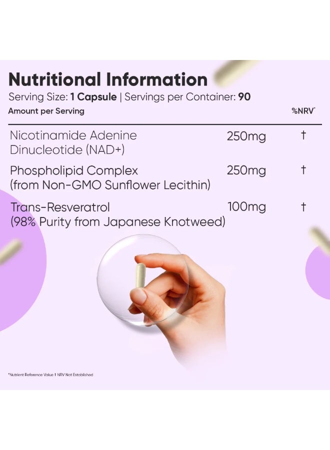 NAD+ ليبوسومال مع ريسفيراترول – يدعم الطاقة الخلوية وطول العمر – 600 مجم – 90 كبسولة – صنع في المملكة المتحدة - Image 5